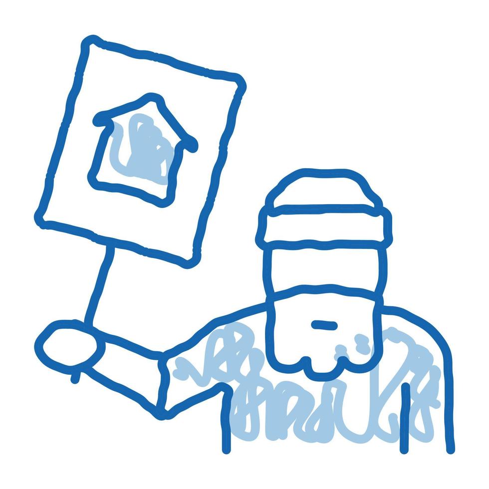 sans abri avec plaque signalétique maison doodle icône illustration dessinée à la main vecteur