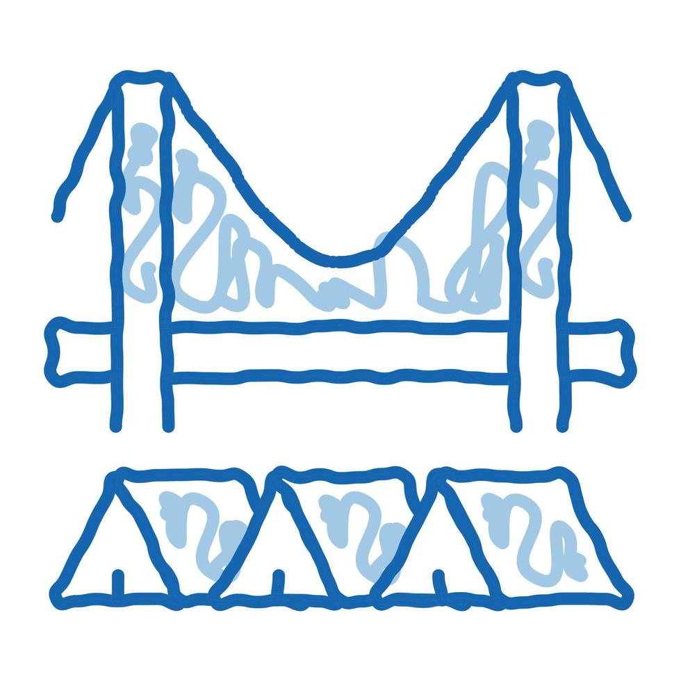 tentes sans abri sous le pont doodle icône illustration dessinée à la main vecteur