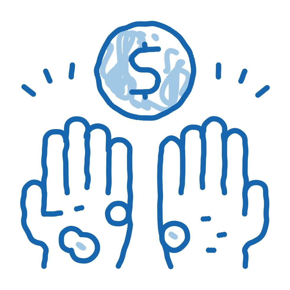 mains sans abri demandent de l'argent doodle icône illustration dessinée à la main vecteur