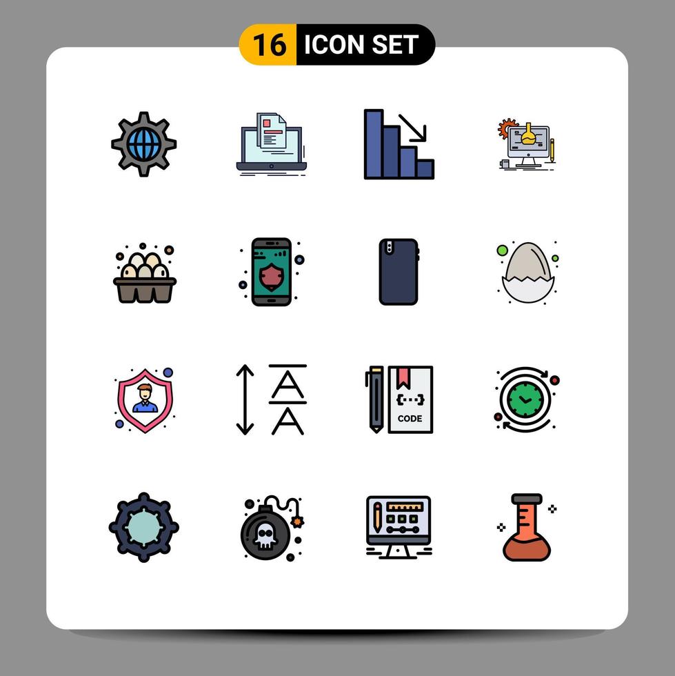 ensemble de 16 symboles d'icônes d'interface utilisateur modernes signes pour la technologie des oeufs reprennent les éléments de conception de vecteur créatif modifiables chimiques
