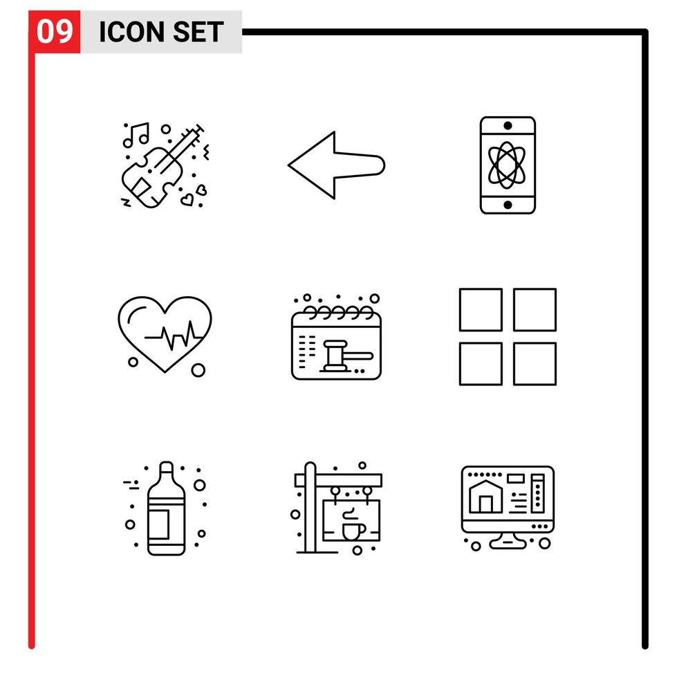 pack d'interface utilisateur de 9 contours de base d'éléments de conception vectoriels modifiables du calendrier de l'espace de la date de la grille vecteur