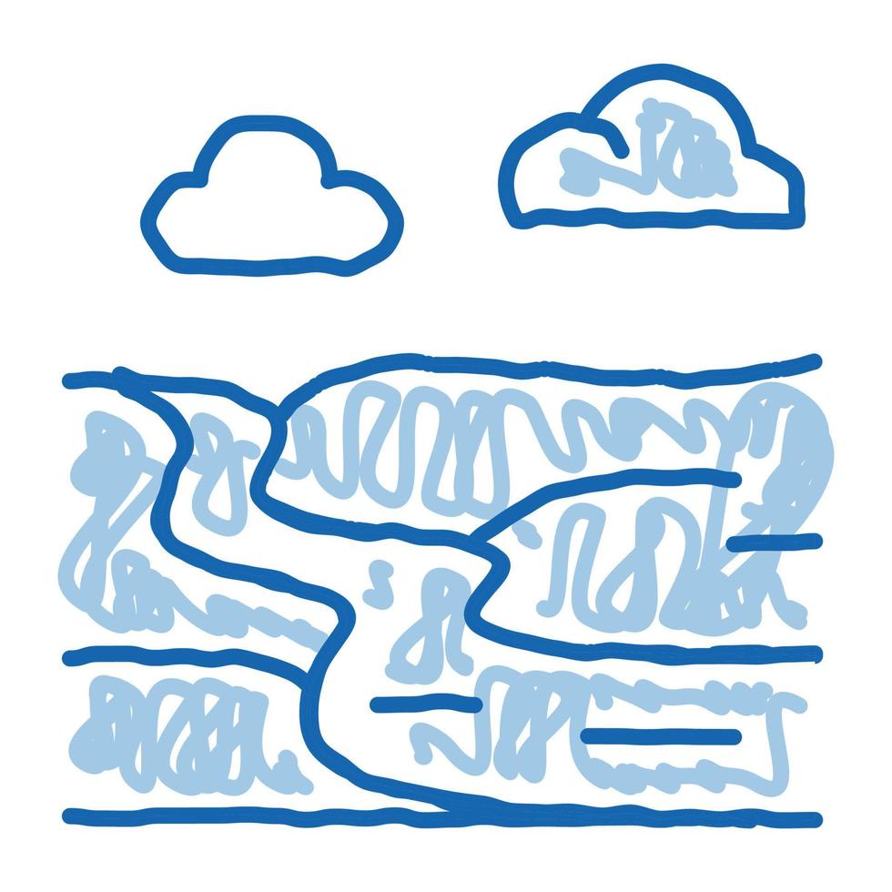 paysage fluvial dans la campagne doodle icône illustration dessinée à la main vecteur