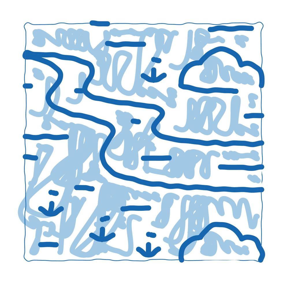 paysage fluvial parmi les prairies doodle icône illustration dessinée à la main vecteur