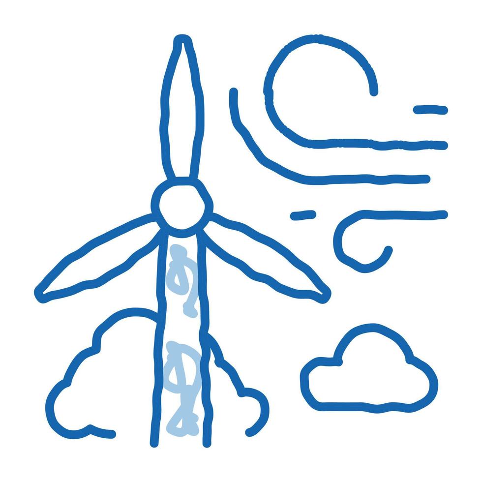 icône de doodle de moulin à énergie éolienne élevée illustration dessinée à la main vecteur