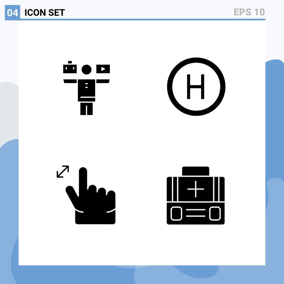 4 glyphes solides vectoriels thématiques et symboles modifiables de la planche de travail de zoom de l'équilibre premiers secours éléments de conception vectorielle modifiables vecteur