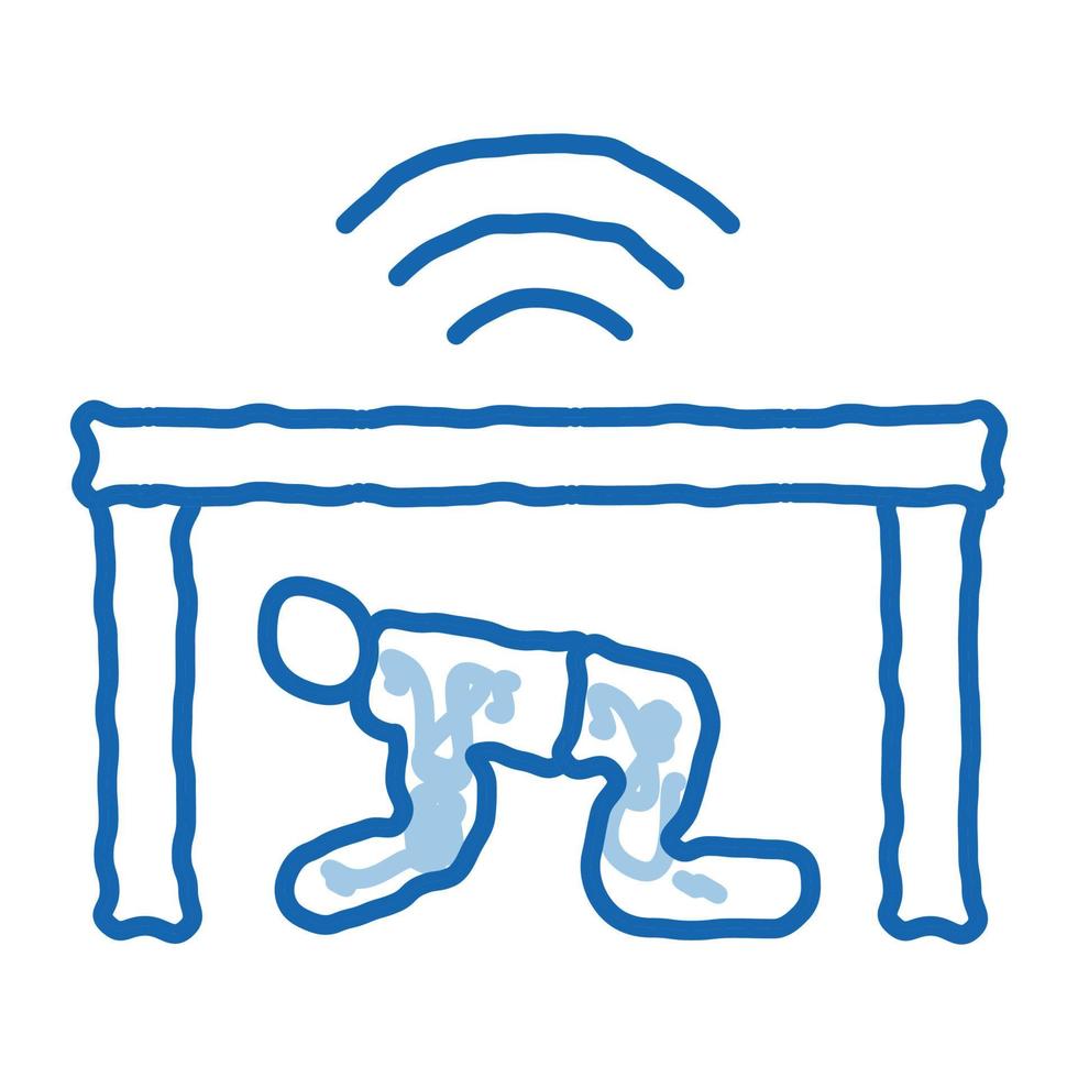 protection cacher humain sous table doodle icône illustration dessinée à la main vecteur