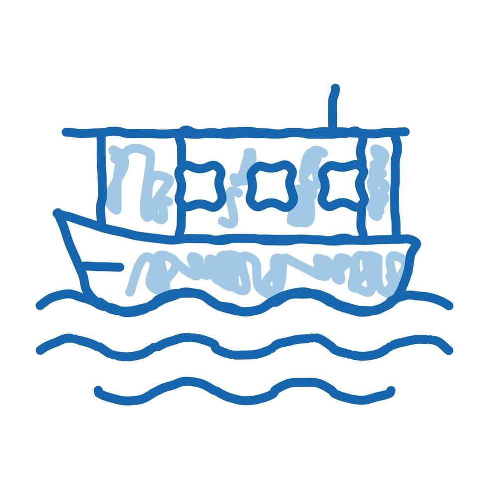 yacht à eau au milieu de la mer doodle icône illustration dessinée à la main vecteur