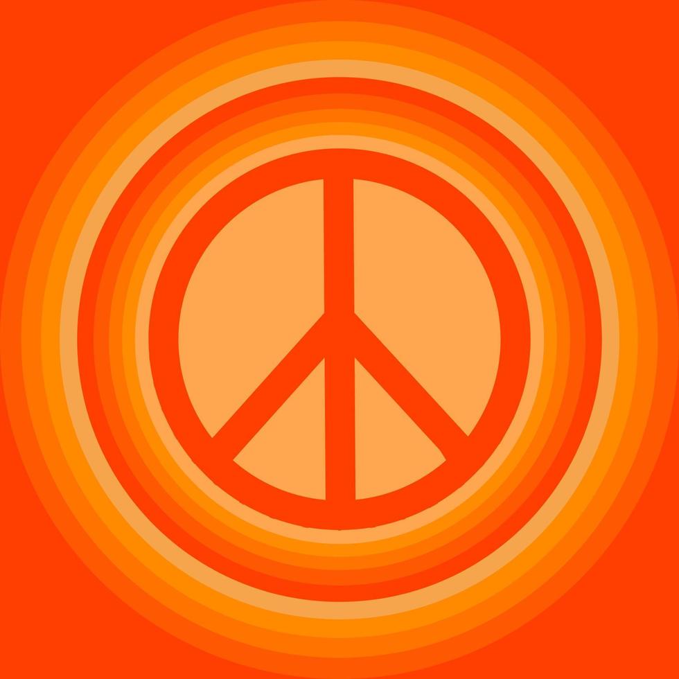 icône, autocollant de style hippie avec un signe de paix sur fond de cercles orange dégradé vecteur