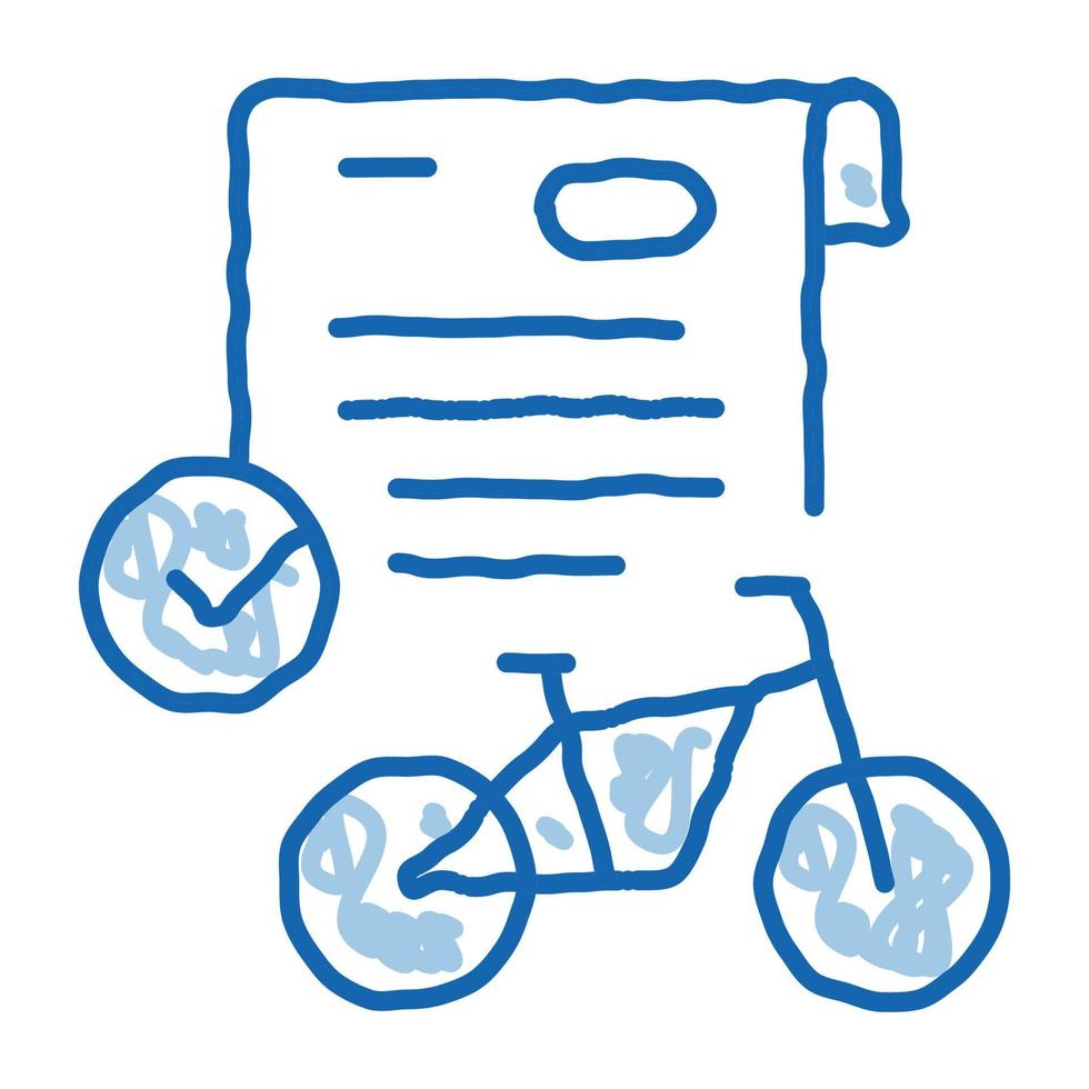 contrat d'utilisation temporaire de vélo doodle icône illustration dessinée à la main vecteur