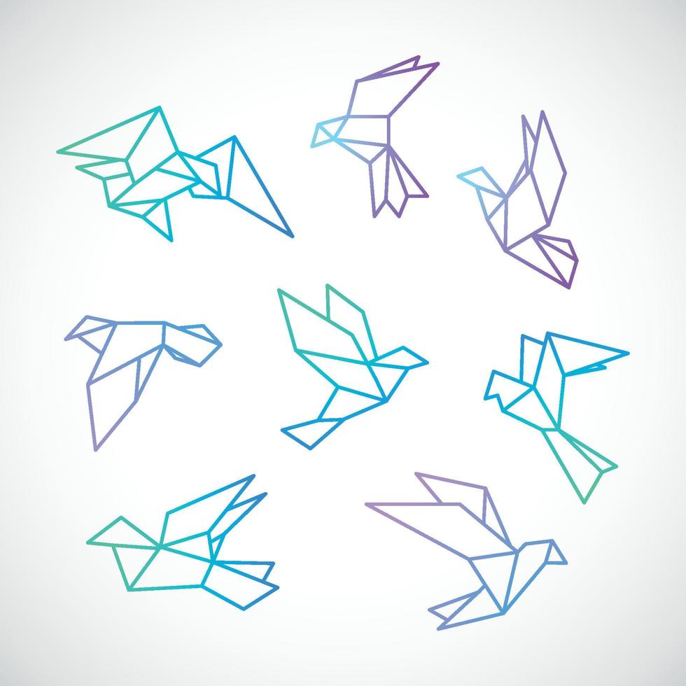 illustration de colombe polygonale. ensemble d'oiseaux de colombe volants stylisés, isolés sur fond blanc. vecteur