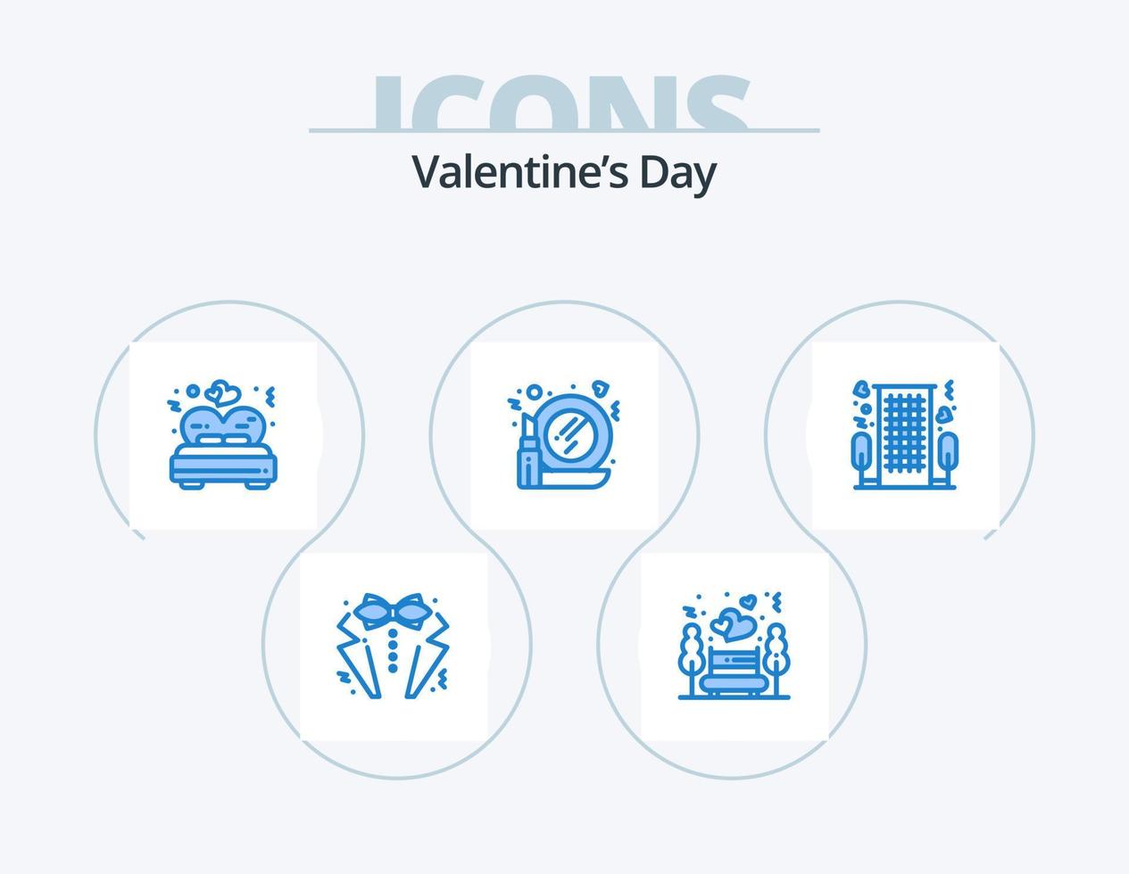 pack d'icônes bleu saint valentin 5 conception d'icônes. cœur. miroiter. parc. Fabriquer. mariage vecteur