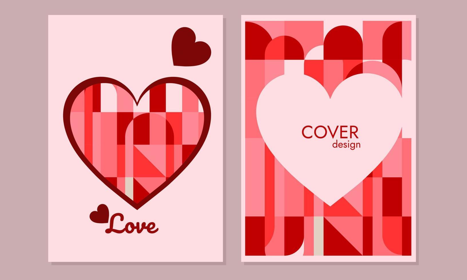 bonne saint valentin ensemble de cartes simples, couverture ou arrière-plans avec cadre coeur et motif dans un style géométrique abstrait pour, salutations, emballage, décor, impression, web, vente vecteur