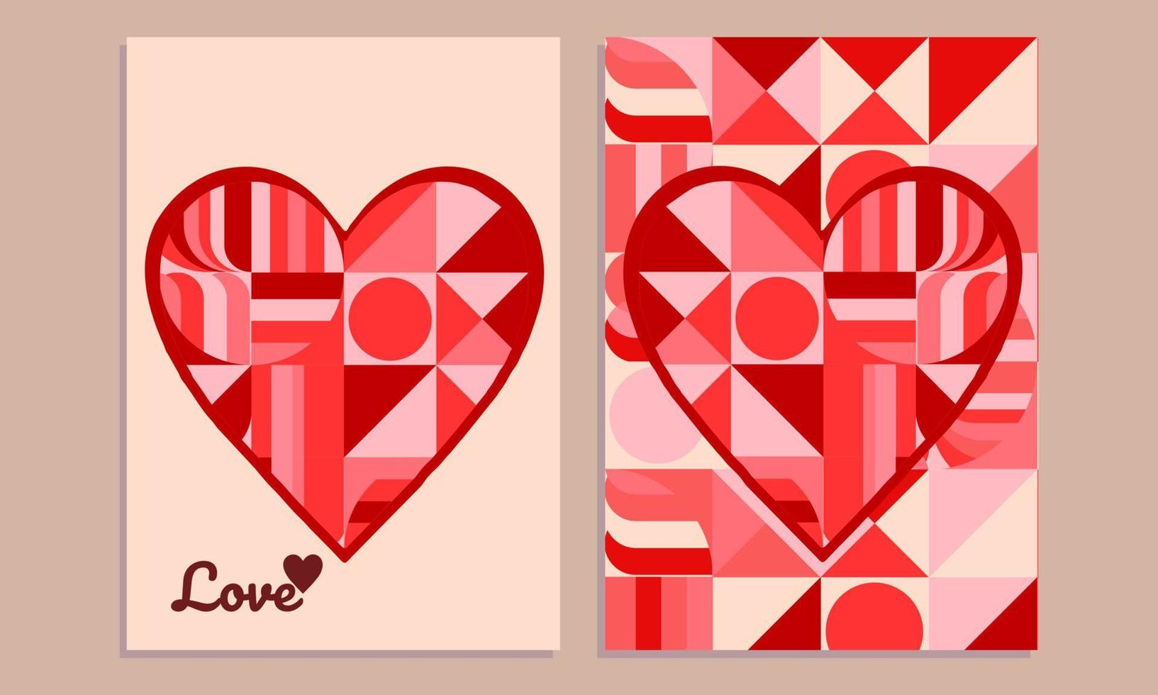 bonne couverture de la saint-valentin, arrière-plan avec cadre coeur et motif dans un style géométrique abstrait pour, cahier, carte, bannière, médias sociaux vecteur