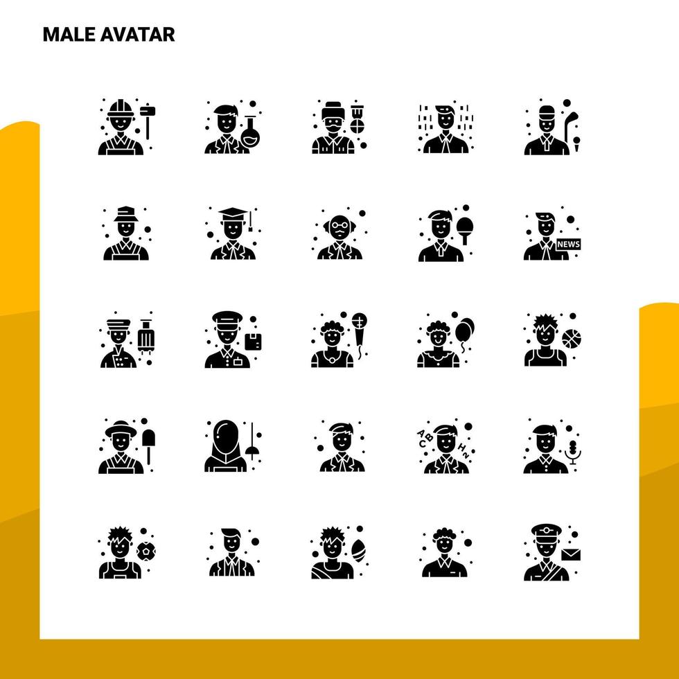 25 jeu d'icônes d'avatar masculin modèle d'illustration vectorielle d'icône de glyphe solide pour des idées web et mobiles pour une entreprise vecteur