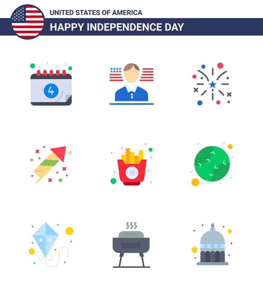 gros pack de 9 usa joyeux jour de l'indépendance usa vecteur appartements et symboles modifiables de frites fast fire vacances festivité modifiables usa day vector design elements