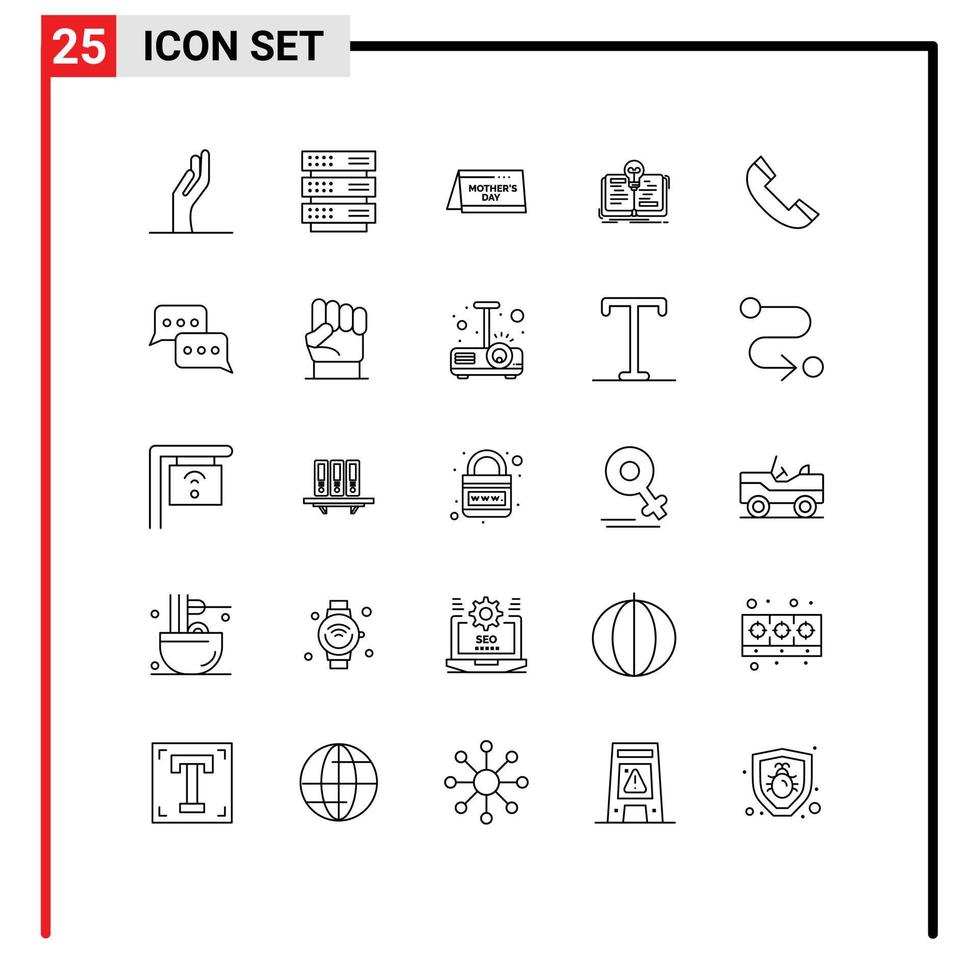 ligne d'interface mobile ensemble de 25 pictogrammes d'idée d'histoire d'appel téléphonique éléments de conception vectoriels modifiables vecteur