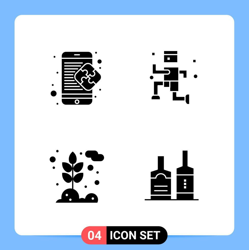 4 symboles de glyphe de pack d'icônes noires solides pour les applications mobiles isolés sur fond blanc 4 icônes définies fond de vecteur d'icône noire créative