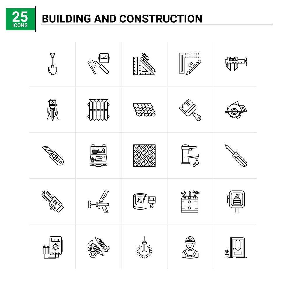 25 bâtiment et construction icon set vector background