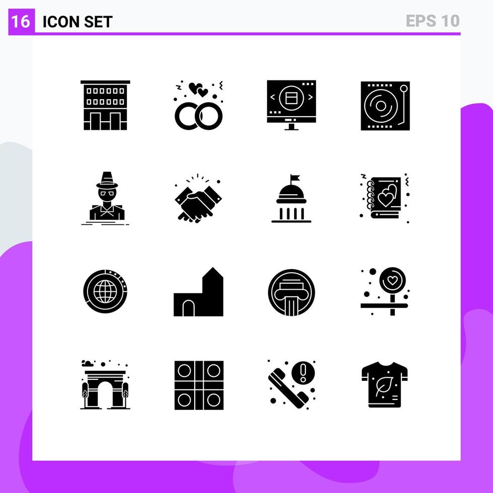 16 concept de glyphe solide pour les sites Web mobiles et applications plateau tournant appareils de mariage dj achats éléments de conception vectoriels modifiables vecteur