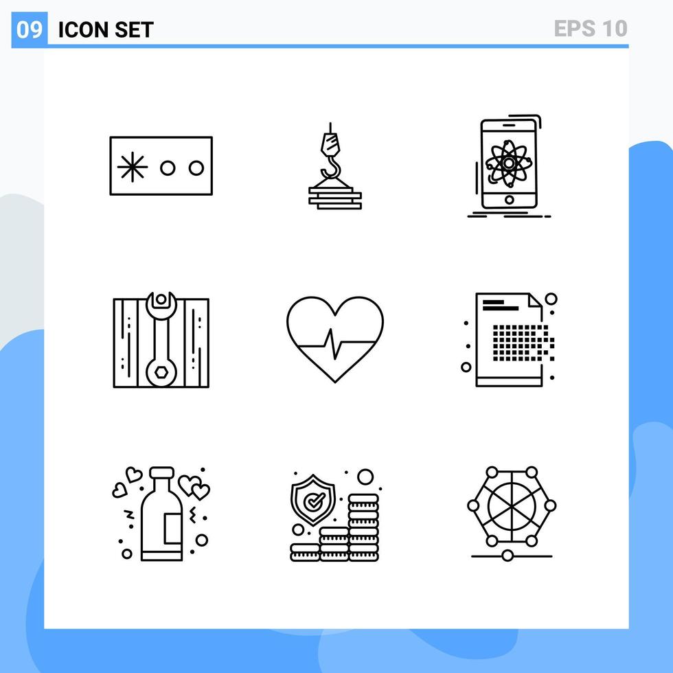 icônes de style moderne 9 lignes symboles de contour pour un usage général signe d'icône de ligne créative isolé sur fond blanc pack de 9 icônes fond de vecteur d'icône noire créative