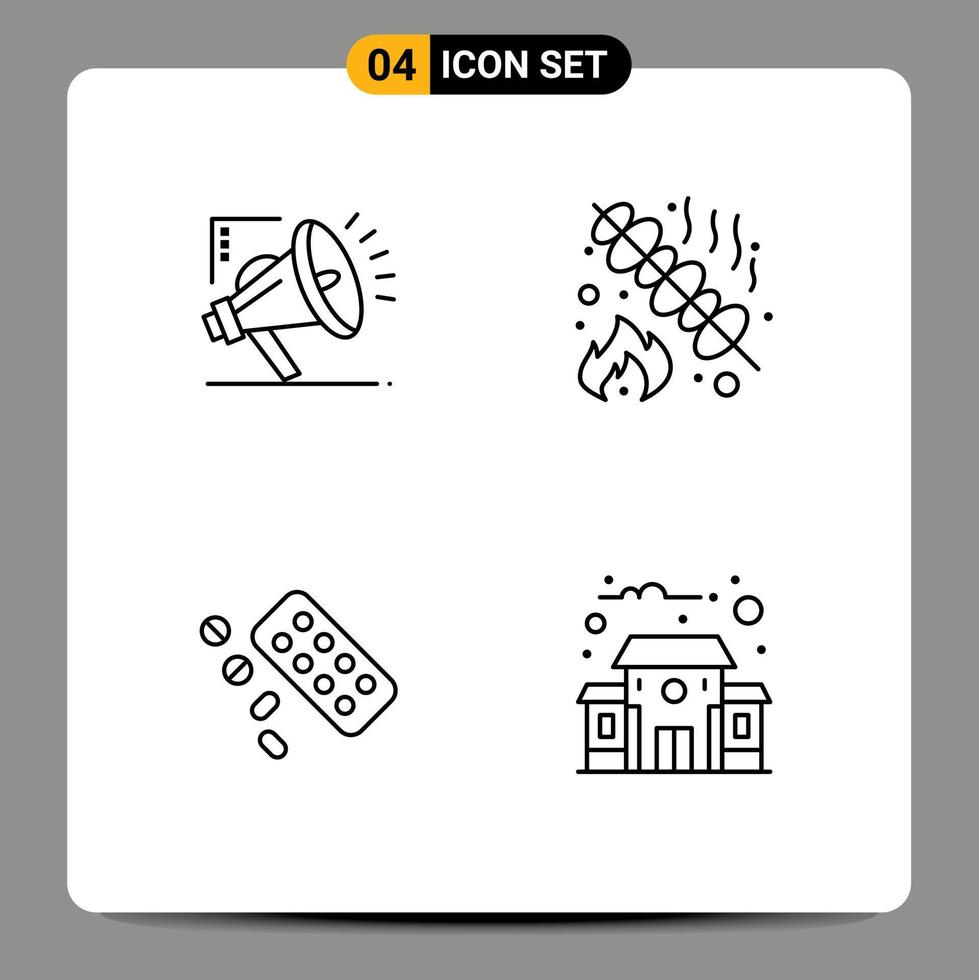 groupe de 4 signes et symboles de couleurs plates remplies pour la commercialisation des éléments de conception vectoriels modifiables de traitement de gril numérique de pilule vecteur