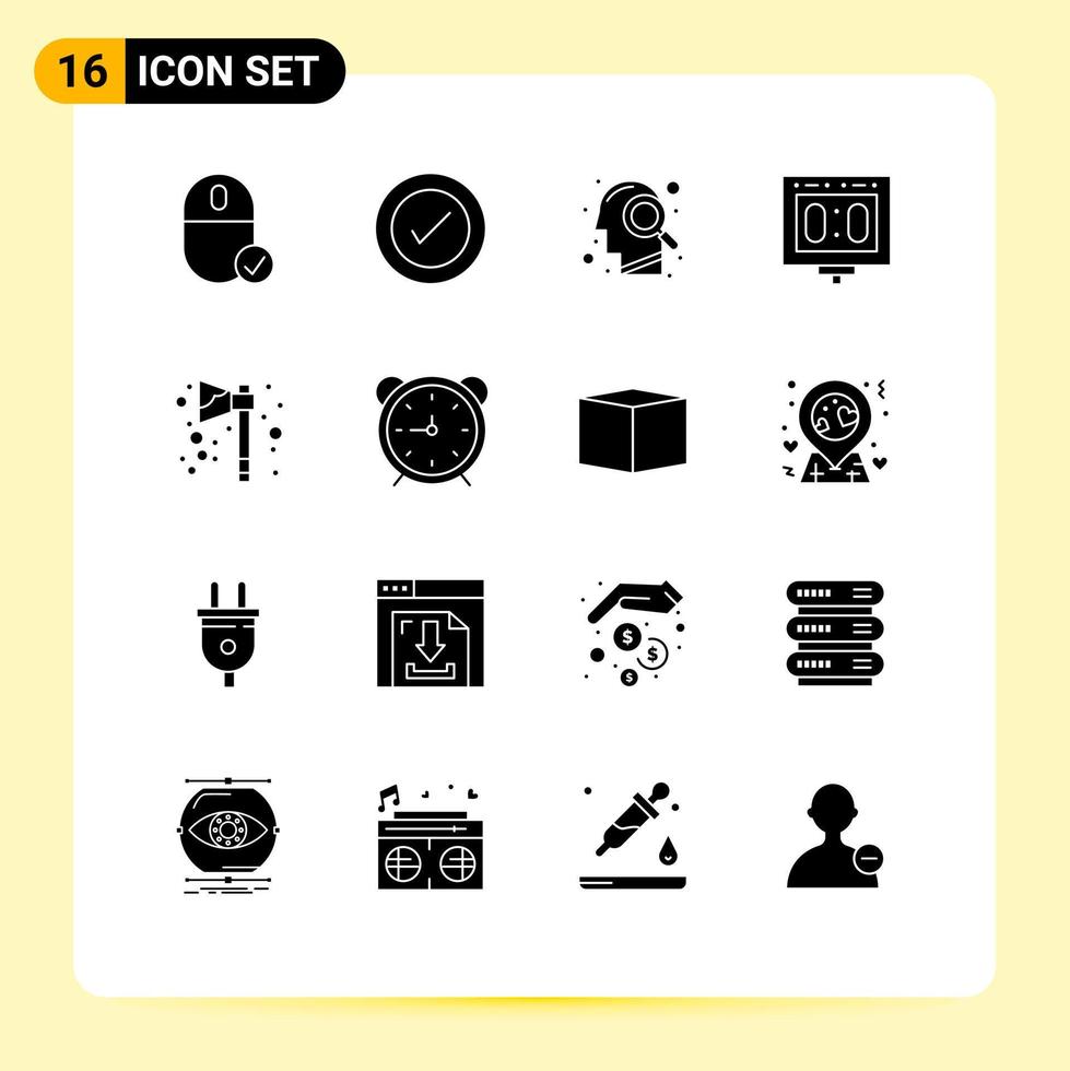 groupe de 16 glyphes solides modernes définis pour la recherche de tableau de bord filaire de pointage de stade éléments de conception vectoriels modifiables vecteur