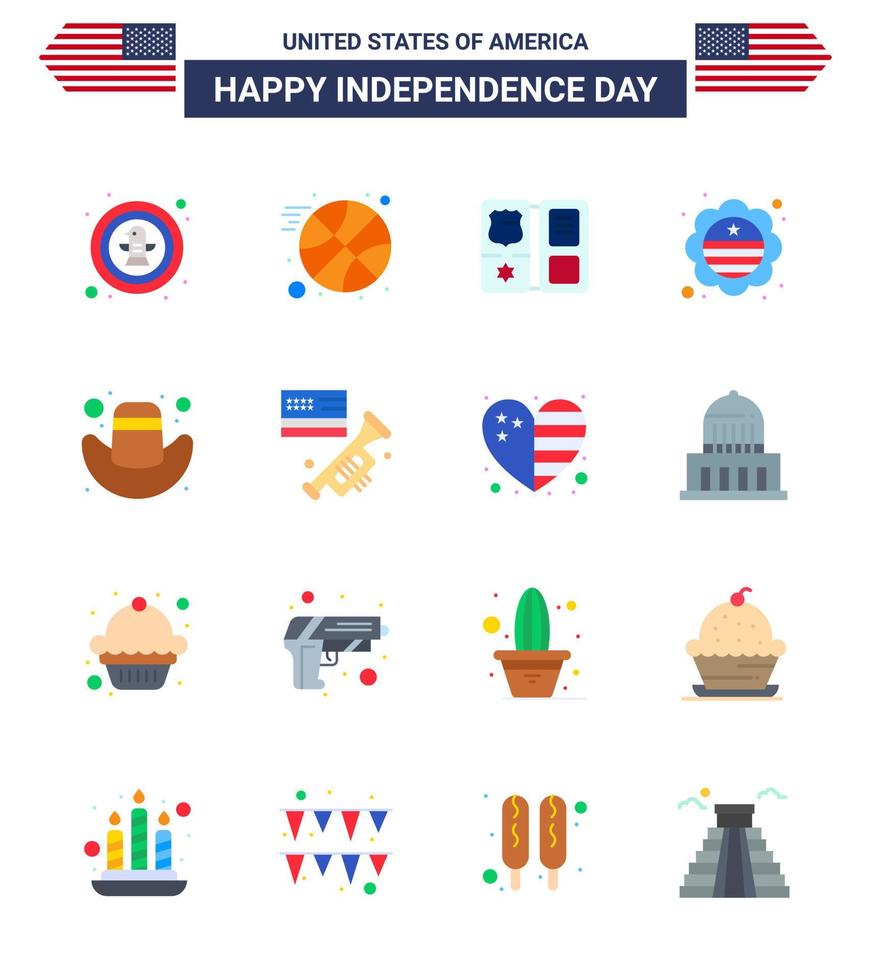 16 icônes créatives des États-Unis signes d'indépendance modernes et symboles du 4 juillet du badge de casquette livre drapeau international pays éléments de conception vectoriels modifiables de la journée des États-Unis vecteur