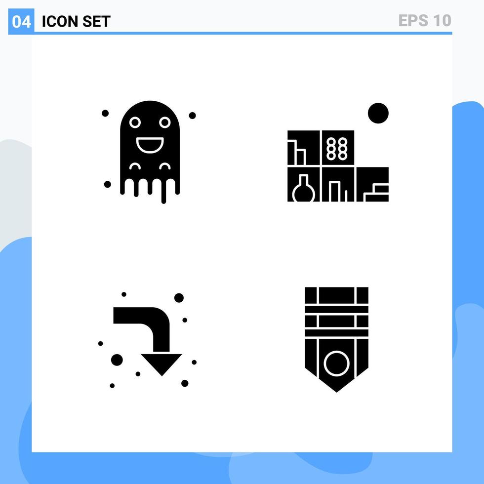 4 icônes de style solide modernes symboles de glyphe à usage général signe d'icône solide créatif isolé sur fond blanc pack de 4 icônes fond de vecteur d'icône noire créative