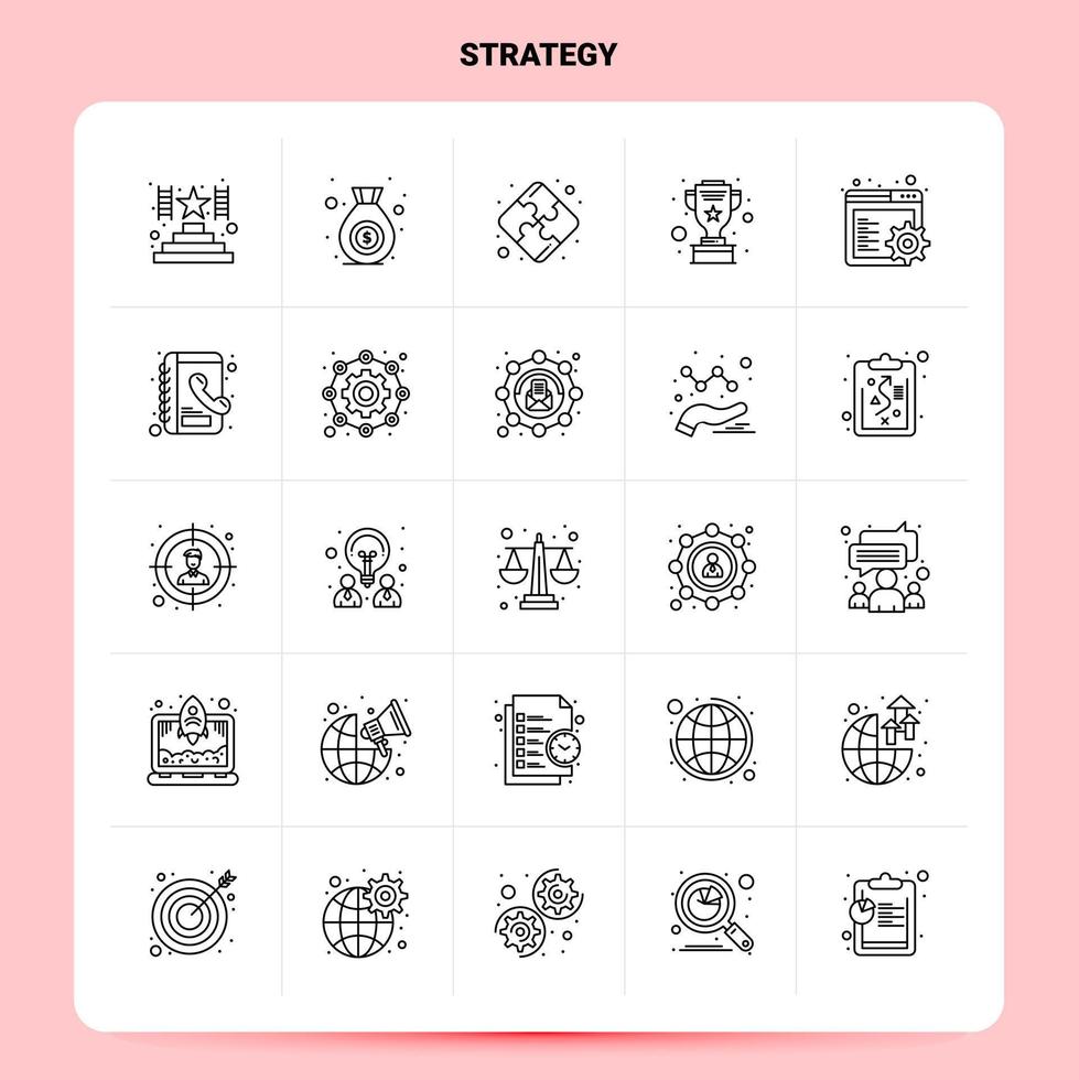 contour 25 jeu d'icônes de stratégie conception de style de ligne vectorielle icônes noires définies pack de pictogrammes linéaires idées d'affaires web et mobiles conception illustration vectorielle vecteur
