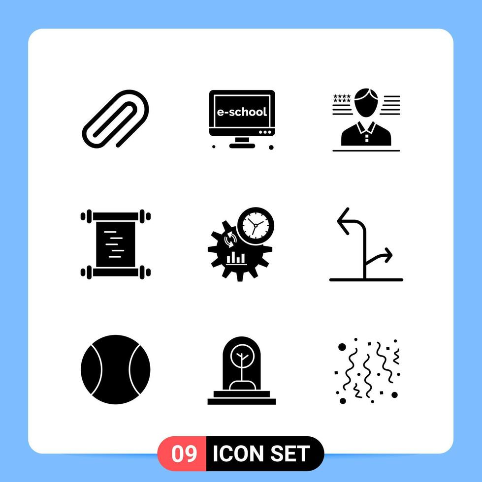 9 symboles de glyphe de pack d'icônes noires solides pour les applications mobiles isolés sur fond blanc 9 icônes définies fond de vecteur d'icône noire créative