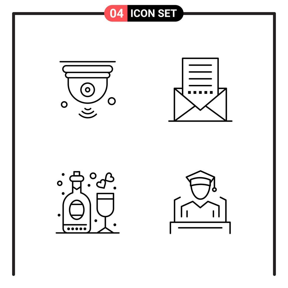 ensemble de 4 icônes de style de ligne pour le web et les symboles de contour mobiles pour les signes d'icône de ligne d'impression isolés sur fond blanc 4 jeu d'icônes fond de vecteur d'icône noire créative