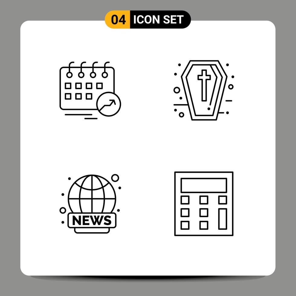 interface utilisateur pack de 4 couleurs plates de base remplies de rendez-vous calendrier mondial cercueil éléments de conception vectoriels modifiables en direct vecteur