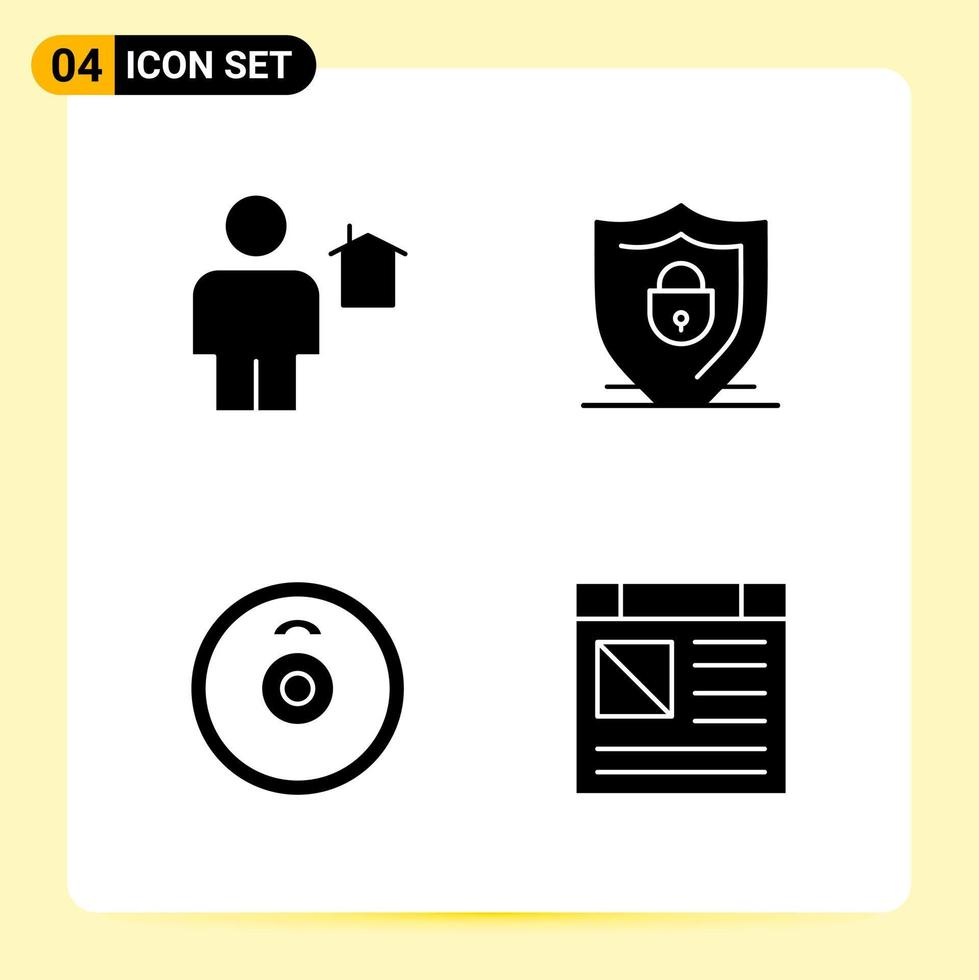 4 icônes créatives pour la conception de sites Web modernes et des applications mobiles réactives 4 signes de symboles de glyphe sur fond blanc 4 pack d'icônes fond de vecteur d'icône noire créative