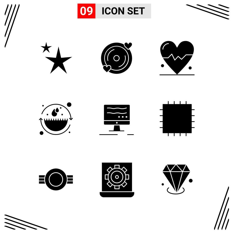 9 icônes style solide grille basée sur des symboles de glyphe créatifs pour la conception de sites Web simples signes d'icône solide isolés sur fond blanc 9 jeu d'icônes fond de vecteur d'icône noire créative