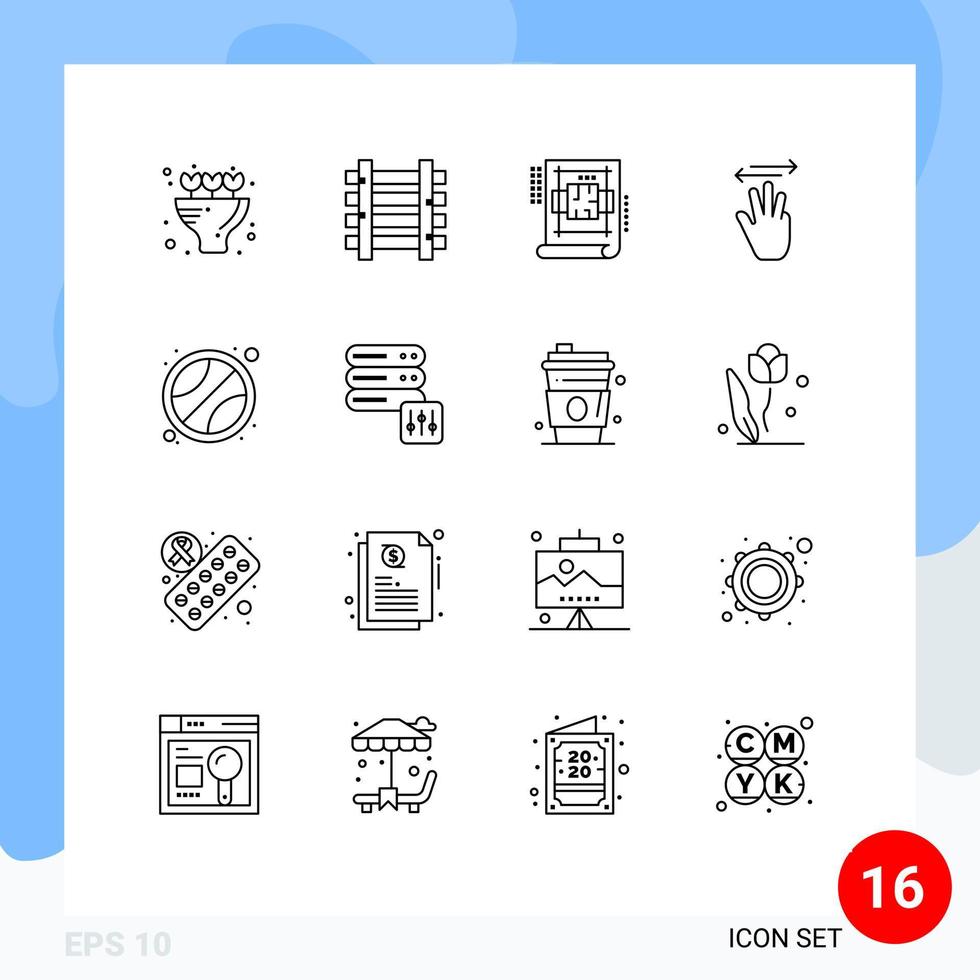 symboles d'icônes universelles groupe de 16 contours modernes de sport intérieur droit gauche curseur éléments de conception vectoriels modifiables vecteur