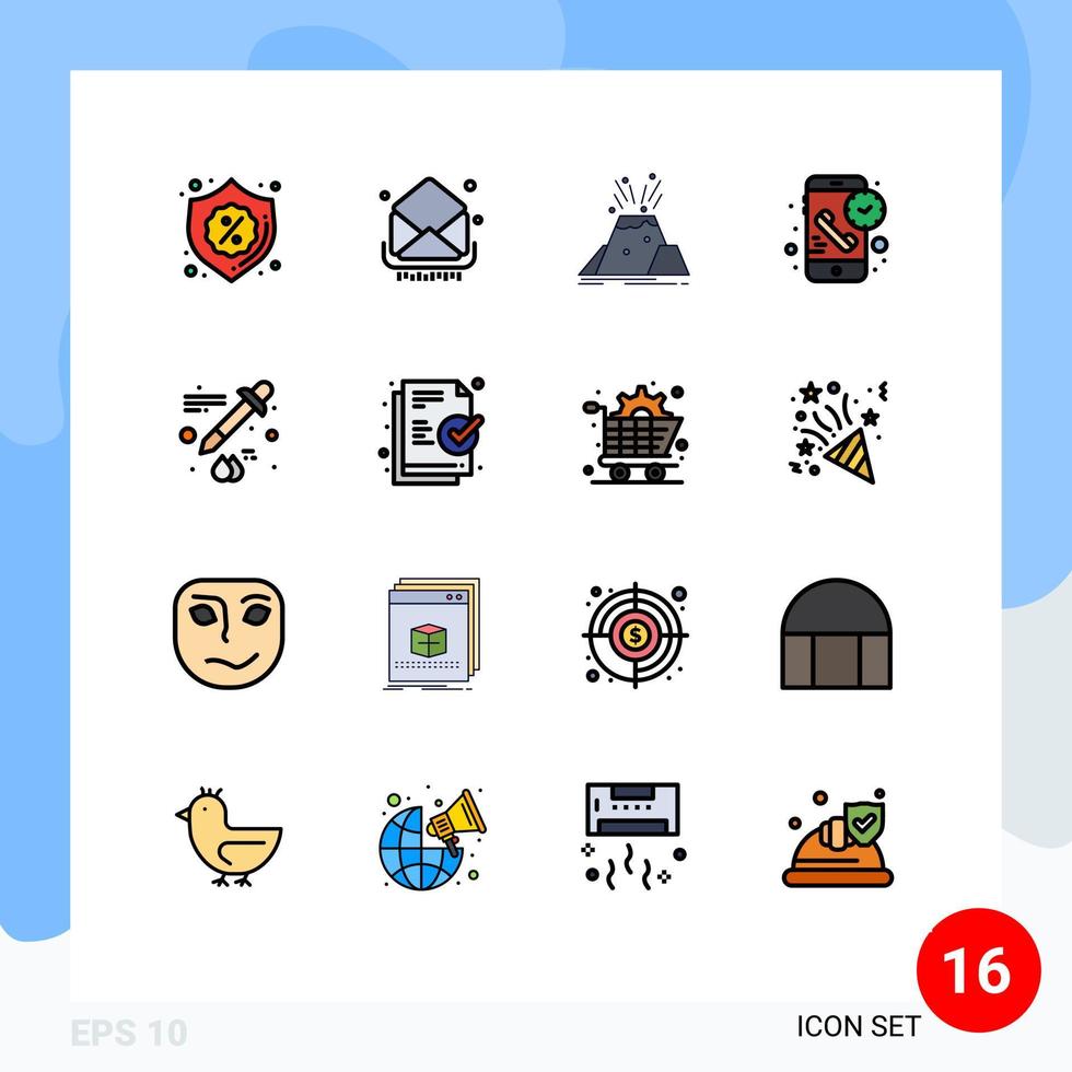 groupe de 16 signes et symboles de lignes remplies de couleurs plates pour les messages de durée du récepteur alerte d'appel éléments de conception vectoriels créatifs modifiables vecteur