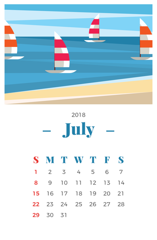 Juillet 2018 Calendrier mensuel du paysage vecteur