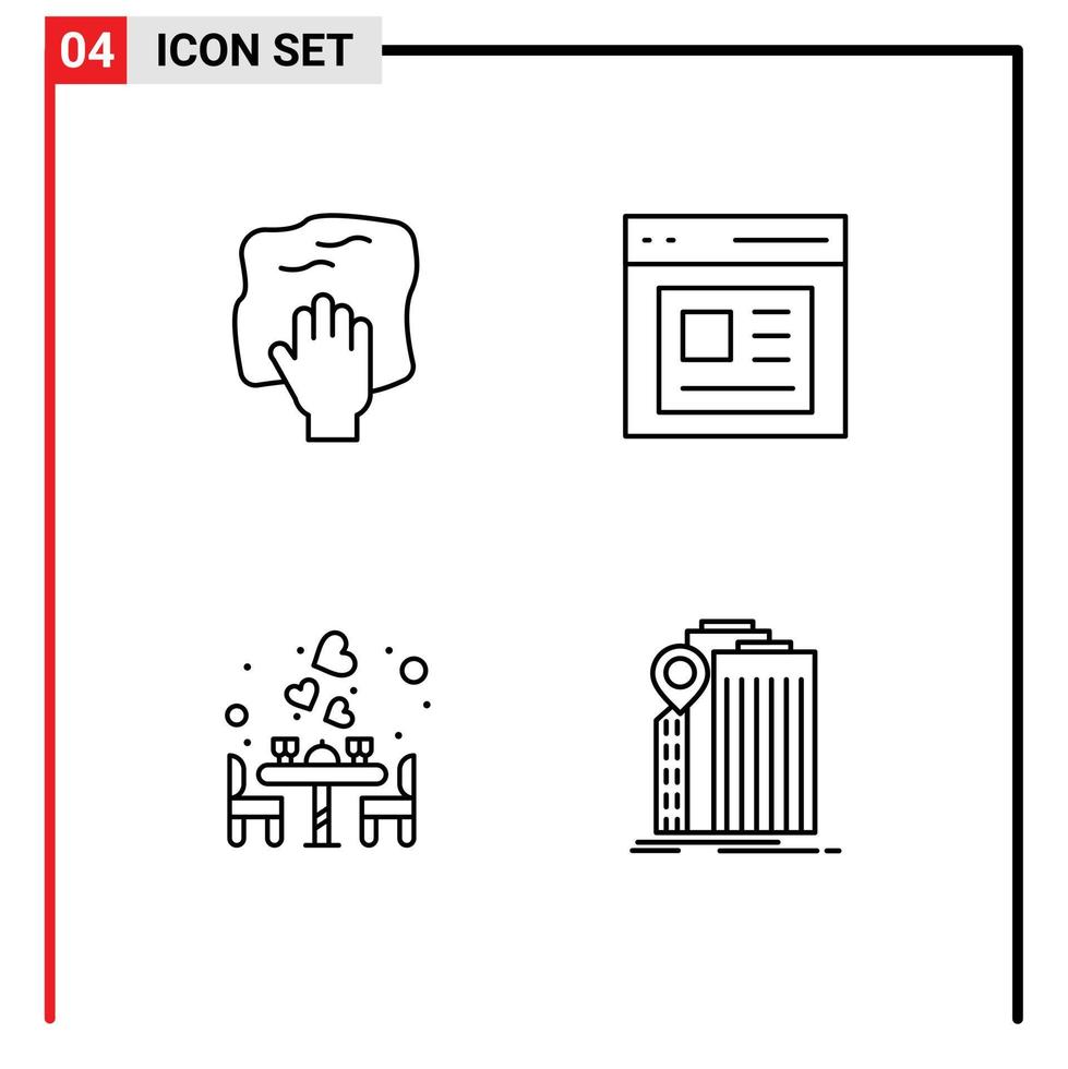 concept de 4 lignes pour les sites Web mobiles et les applications de nettoyage couple frotter les éléments de conception vectoriels modifiables du dîner vecteur