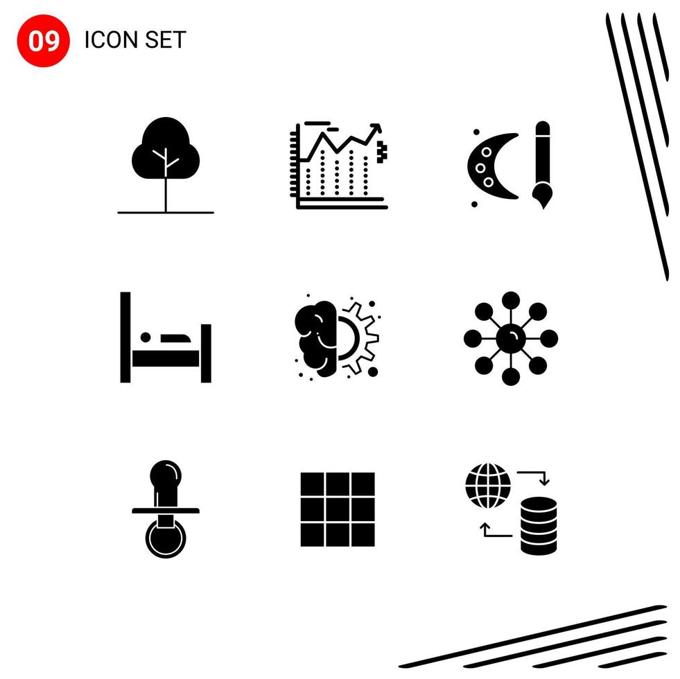 pack d'interface utilisateur de 9 glyphes solides de base de conception sommeil peinture palette personnes lit éléments de conception vectoriels modifiables vecteur