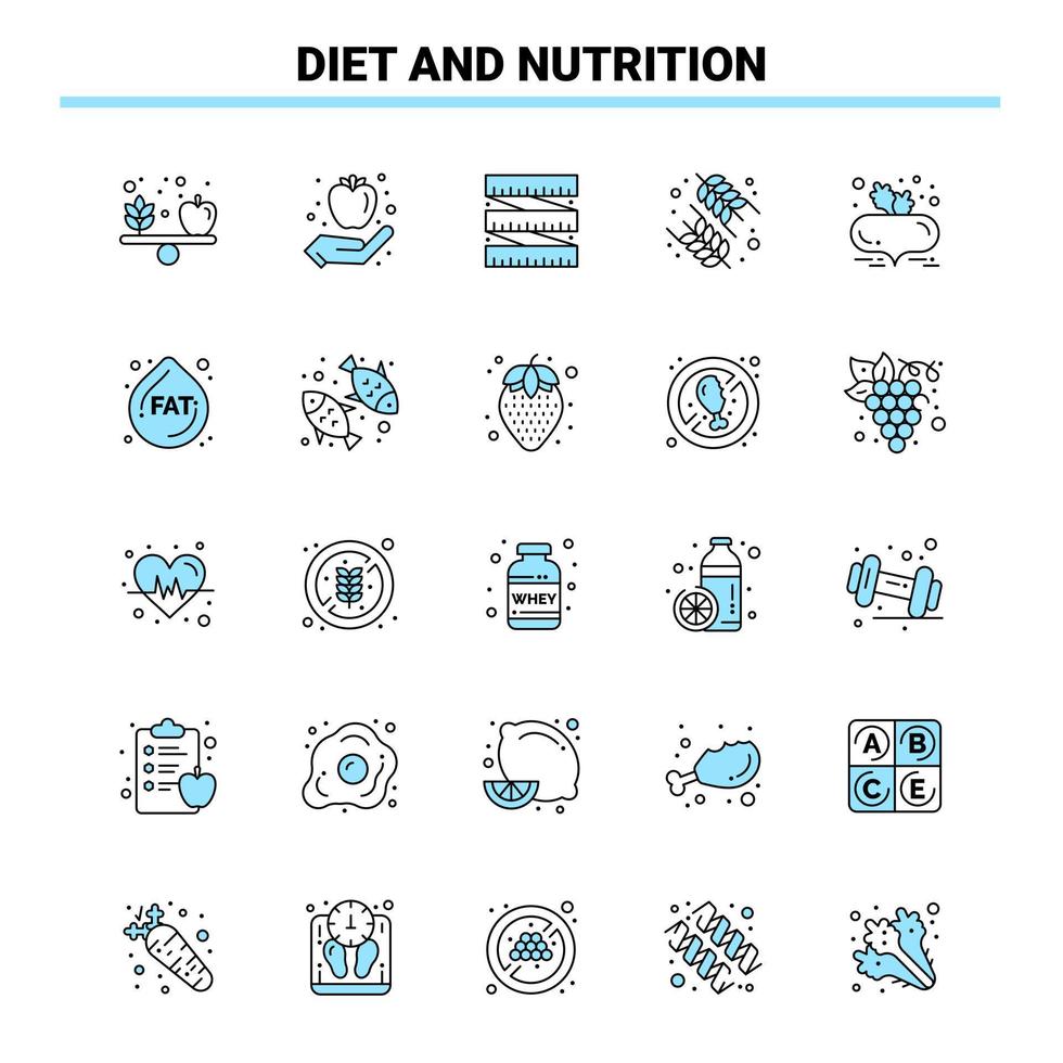 25 alimentation et nutrition jeu d'icônes noir et bleu icône créative conception et modèle de logo icône noire créative vecteur fond