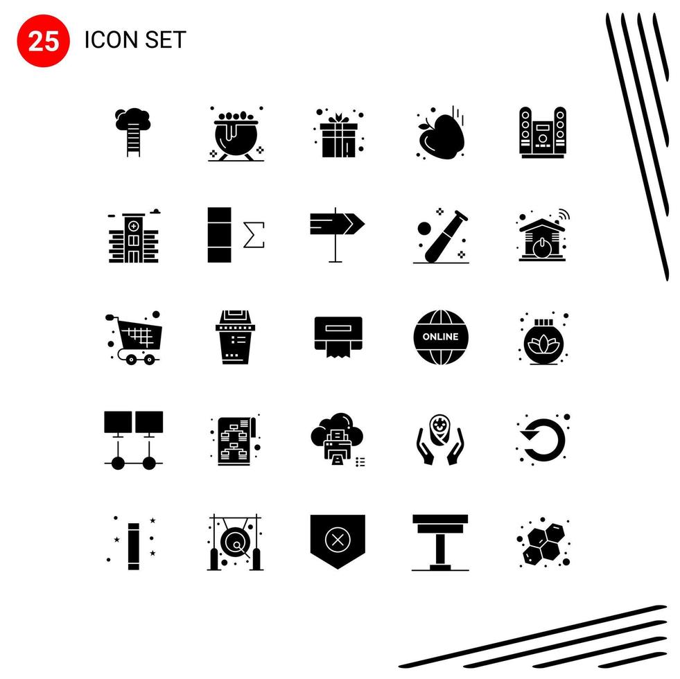 interface mobile glyphe solide ensemble de 25 pictogrammes d'apple gym halloween jouer amusant éléments de conception vectoriels modifiables vecteur