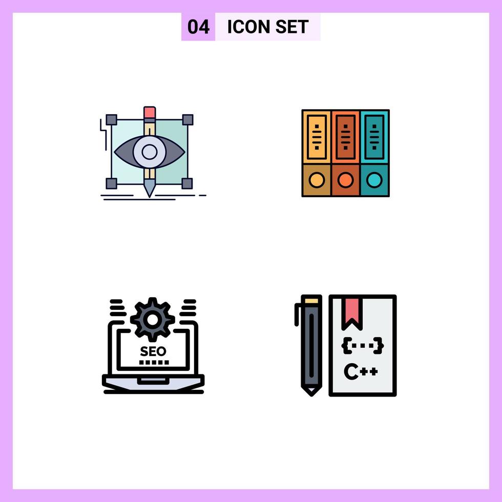4 couleurs plates vectorielles thématiques remplies et symboles modifiables des documents de conception dessinant des éléments de conception vectoriels modifiables seo d'archives vecteur