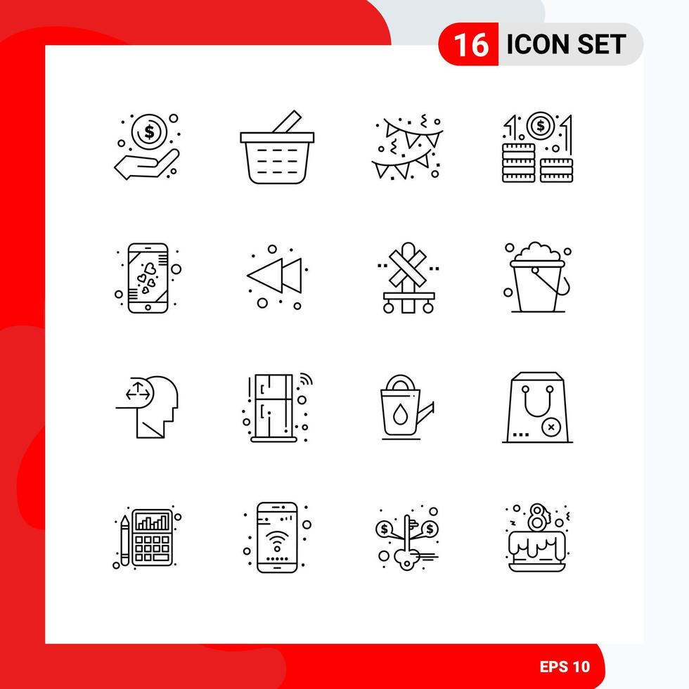 ensemble de 16 symboles d'icônes d'interface utilisateur modernes signes pour les éléments de conception vectoriels modifiables de carrière de démarrage d'anniversaire de coeur mobile vecteur