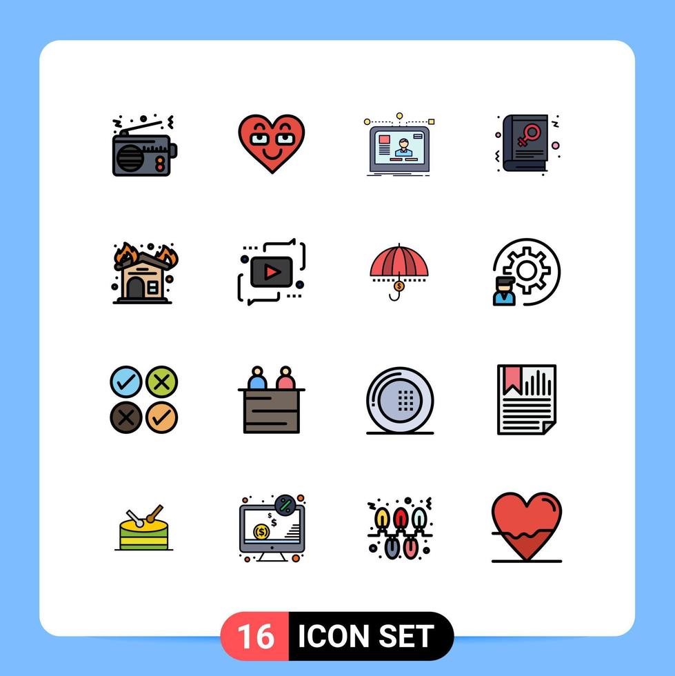 interface mobile ligne remplie de couleurs plates ensemble de 16 pictogrammes de livre de lecture conception préférée utilisateur éléments de conception vectoriels créatifs modifiables vecteur