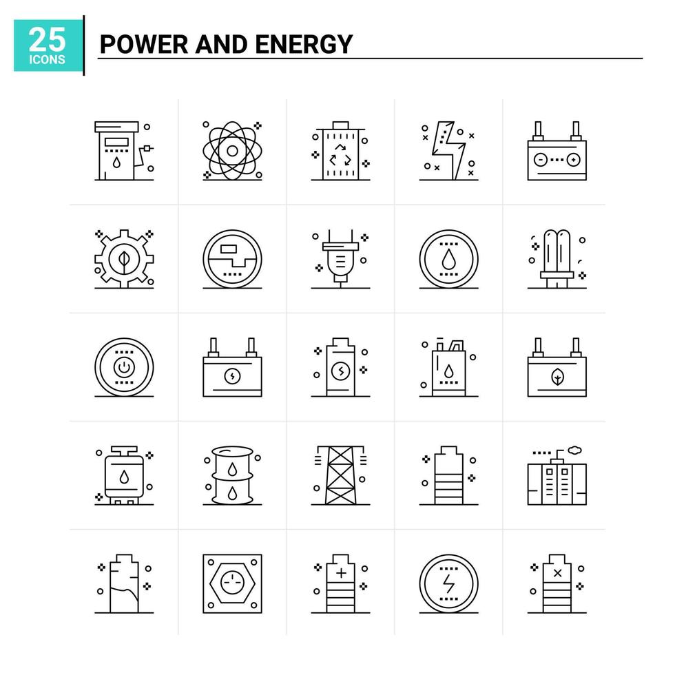 25 icônes de puissance et d'énergie définies fond vectoriel