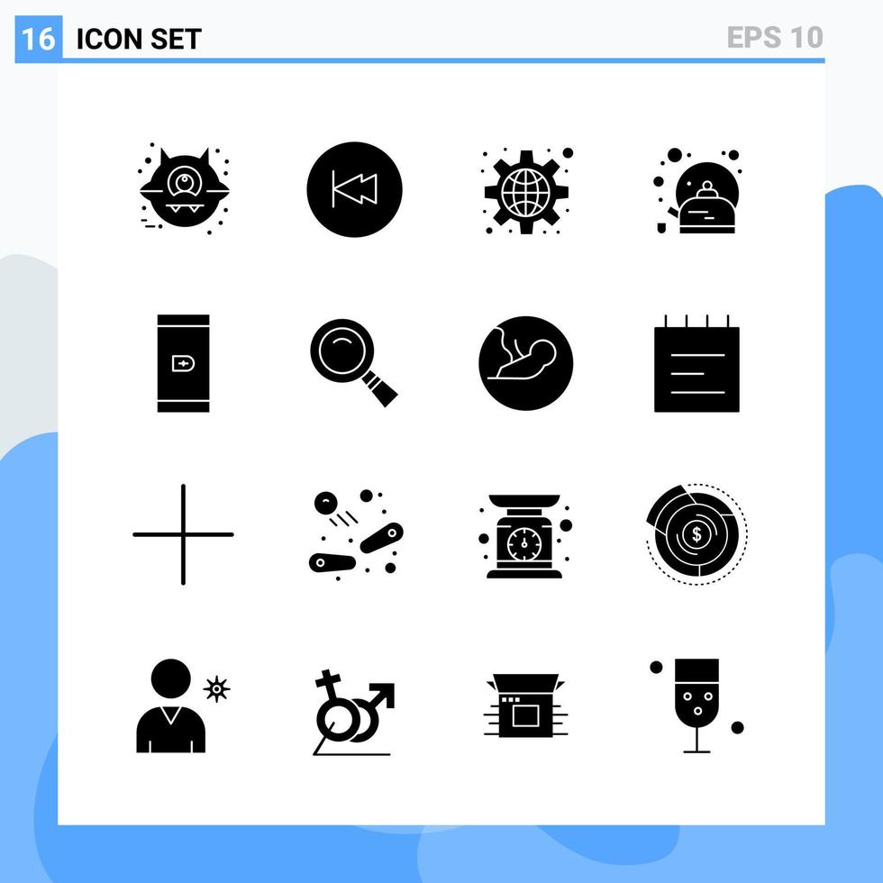 16 icônes de style solide modernes symboles de glyphe à usage général signe d'icône solide créatif isolé sur fond blanc pack de 16 icônes fond de vecteur d'icône noire créative