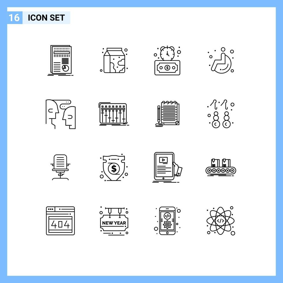 ensemble de 16 contours vectoriels sur la grille pour la communication chaise roulante supermarché roue chronomètre éléments de conception vectoriels modifiables vecteur