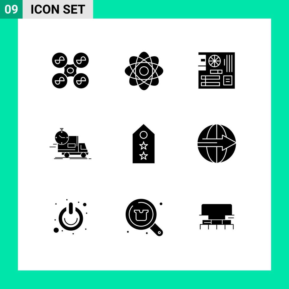 interface mobile glyphe solide ensemble de 9 pictogrammes d'éléments de conception vectoriels modifiables par la mère du temps de la carte d'expédition de camion vecteur