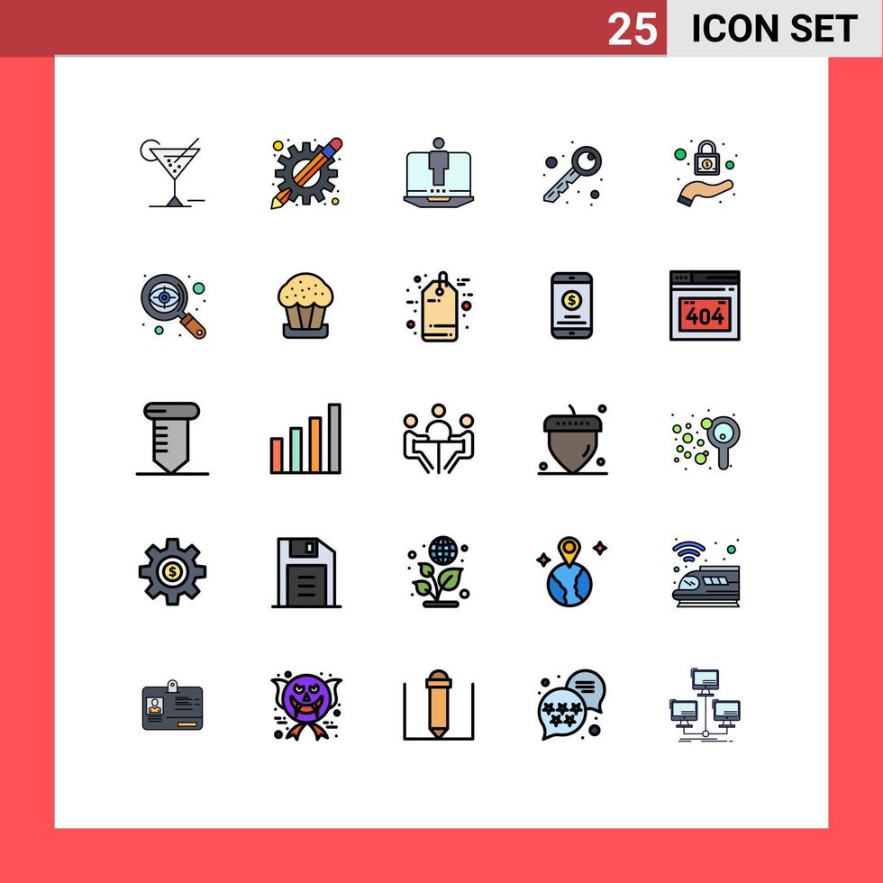 25 interface utilisateur ligne remplie pack de couleurs plates de signes et symboles modernes de verrouillage de sécurité clé de sécurité pour ordinateur portable éléments de conception vectoriels modifiables vecteur