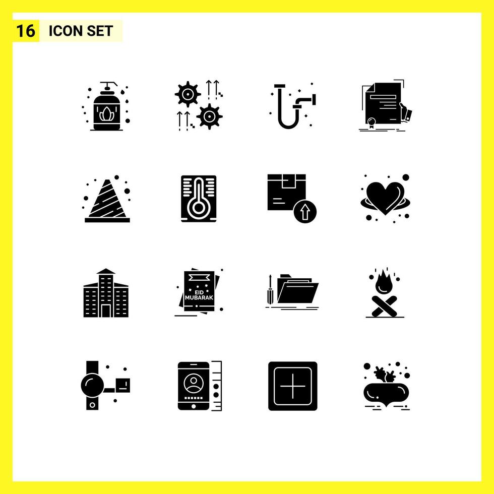 ensemble de 16 glyphes solides vectoriels sur la grille pour le prix de l'attention certificat d'éducation en construction éléments de conception vectoriels modifiables vecteur